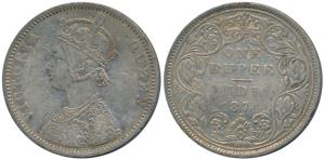 Victoria Queen, Silver Rupee, 1874, Bombay Mint, A2 / II / dot, (Prid 143), Very Fine+, Ra