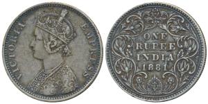 Victoria Empress, Silver Rupee, 1881, Bombay Mint, A3 / IV / dot, (Prid 157). Very Fine+, 