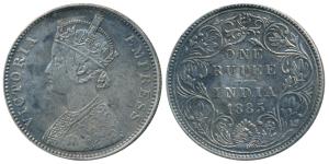 Victoria Empress, Silver Rupee, 1885, Bombay Mint, A3 / II / B raised in top and bottom fl