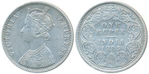 Victoria Empress, Silver Rupee, 1885, Calcutta Mint, C2 / I / C incuse, obv. CII, rev. I (