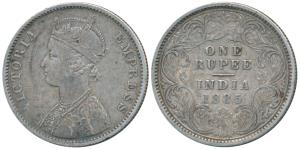 Victoria Empress, Silver Rupee, 1885, Bombay Mint, C4 / I / B raised, C4 is a recently dis