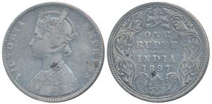 Victoria Empress, Silver Rupee, 1897, Bombay Mint, C2 / I / B incuse, (Prid 183). About Ve