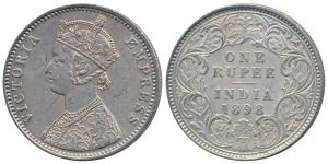Victoria Empress, Silver Rupee, 1898, Calcutta Mint, C3 / I / C incuse, (Prid 137). Very F