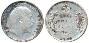 Edward VII, Silver ½ Rupee, 1909, Calcutta Mint, No mint mark, (Prid 313). Very Fine+.