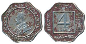 George V, Cupro-Nickle 4 Annas, 1921, Bombay Mint, (Prid 879). Very Fine, Rare.
