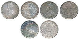 George V, Silver Rupee (3), 1917, 1919, 1920. Superb Mint State.