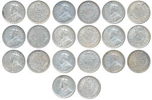 George V, Silver Rupee (10), 1912, 1913, 1916 (3), 1917, 1918, 1919 (3) Calcutta and Bomba