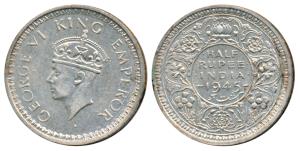 George VI, Half Silver ½ Rupee, 1945, Lahore Mint, B / Ia / L, Large and open 5 in date, U