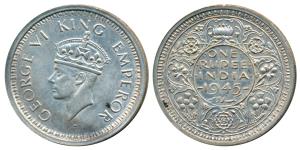 George VI, Half Silver Rupee, 1945, Bombay Mint, D / Ia / dot, Large and Open 5 in Date, U