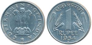 Cupro -Nickel Rupee, 1954, Bombay Mint (KM 7.2). About Uncirculated.