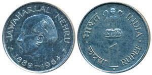 Proof Pattern Cupro-Nickle Rupee, 1964 Death of Jawaharlal Nehru, the portrait of Nehru ve