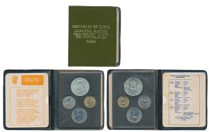 1969 Uncirculated Set, Gandhiji Birth Centennial, set of 4, 20 Paise to Rupees 10. In imma