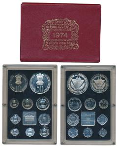 1974 Proof Set, Planned Families Food For All, set of 10, 1 Paisa to Rupees 50. In near im