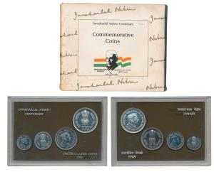 1989 Uncirculated Set, Jawaharlal Nehru Centenary, set of 4, Rupee 1 to 100. In immaculate