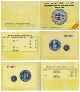 2007 Uncirculated Set, 150 Years of First War of Independence, set of 2, Rupees 5 and 100.