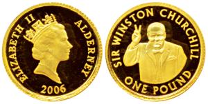 Alderney, Elizabeth II, Gold Pound, 1.24g, 2006, Sir Winston Churchill (KM 130). Proof.