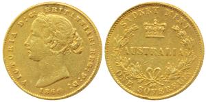 Australia, Victoria, Gold Sovereign, 8g, 1866, laureate head, Sydney Mint, (KM 4). Ex-,mou