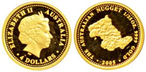 Australia, Elizabeth II, Gold 4 Dollars, 1.13g, 1/25 ounce, The Australian Nugget, rev. ma