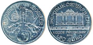 Austria, Silver 31.1g, 1.50 Euro (1 ½ Euro), 2012, Vienna Philharmonic, rev. Instruments (