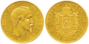 France, Napoleon III, Gold 50 Francs, 16.12g, 1857 A, Paris Mint, obv. laureate head, rev.