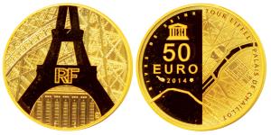 France, Gold 50 Euros, 8.45g, 2014, Palais Chaillot, Paris. Proof, in plastic case of issu
