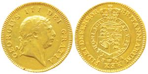 Great Britain, George III, Gold ½ Guinea, 3.99g, 1804, rev. Shield in Garter (KM 651).Very