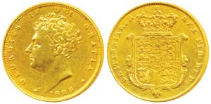 Great Britain, George III, Gold Sovereign, 1825, rev. Shield (KM 696).Very slight traces o