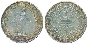 Great Britain, Silver Trade Dollar, Gold Gild, rev. standing Britannia with spear and shie