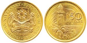 Singapore, Gold $150, 24.88g, 150th Anniversary of the Founding of Singapore, 1819-1969 (K