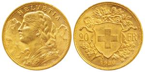 Switzerland, Gold 20 Francs, 6.44g, Bern Mint, 1930 (KM 35.1). About Uncirculated.
