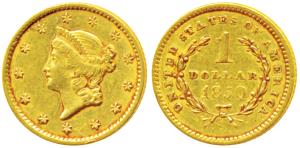 United States of America, Gold $1, 1.67g, 1850, obv. Liberty head Type 1, rev. denominatio