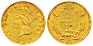 United States of America, Gold $1, 1.67g, 1862, obv. Indian head Type 2, rev. denomination