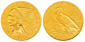 United States of America, Gold $ 2½, 4.11g, 1909, Indian Head on obv. (KM 128). About Unci