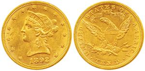 United States of America, Gold $10, 16.67g, 1892, Liberty head on obv., Motto ’In God we t