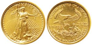 United States of America, Gold $ 5, 1/10 Ounce, 3.38g, 2001, standing Liberty with date on