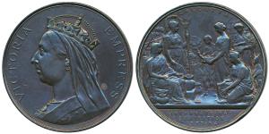 Calcutta International Exhibition, 1883-1884, Copper Medal, 76.5mm, obv. crowned draped bu