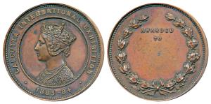 Calcutta International Exhibition Medal, Copper Medal, 60.76g, 1883-84, obv. Portrait of V