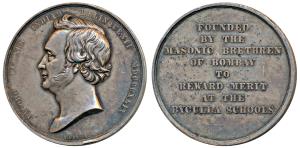 James Burnes, Silver Medal, obv. bust of Burnes to left, rev. Founded by the Masonic Breth