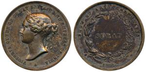 Surat Show of Arts and Crafts, Copper Medal, 26.13g, obv. bust of Victoria, rev. Surat wit