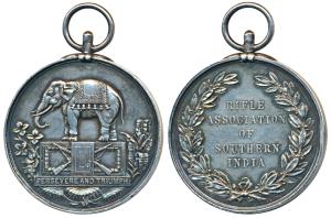 Rifle Association of Southern India, Silver Medal, 44.34g, obv. an Indian elephant facing 