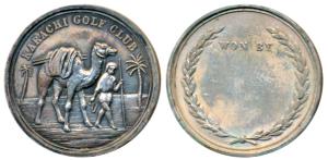 Karachi Golf Club, Silver Medal, 5.7g, obv. a man leading a camel, the camel carrying what