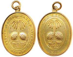 Madras Railway Company, Gold 11.04g, obv. logo in center consisting an engine and a coach 