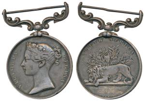 South Africa, Silver Medal, Queen Victoria, rev. an African lion crouching in submission b