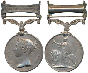 Indian Mutiny 1857-58 Medal, Silver, Central India Bar, rev. Britannia standing bestowing 