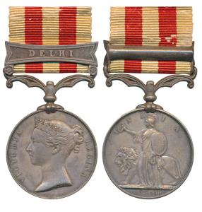 Indian Mutiny 1857-58 Medal, Silver, Delhi Bar, rev. Britannia standing bestowing victor’s