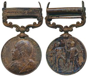 India Medal, Edward VII, Bronze, Waziristan 1901-02 bar, rev. a British and an Indian sold
