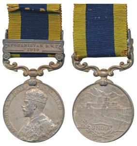 India General Service Medal, George V, Silver, Afghanistan North West Frontier 1919 bar, a