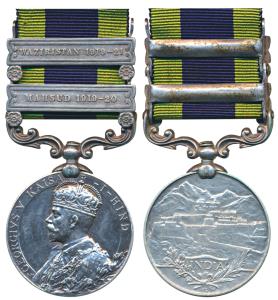 India General Service Medal, George V, Silver, 2 bars, Waziristan 1919-21 and Mahasud 1919