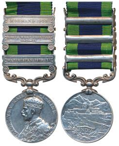 India General Service Medal, George V, Silver, 3 bars, Mohmand 1933; North West Frontier 1