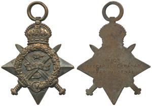 First World War, 1914 Star, Bronze Medal, four pointed star with crossed swords and a wrea
